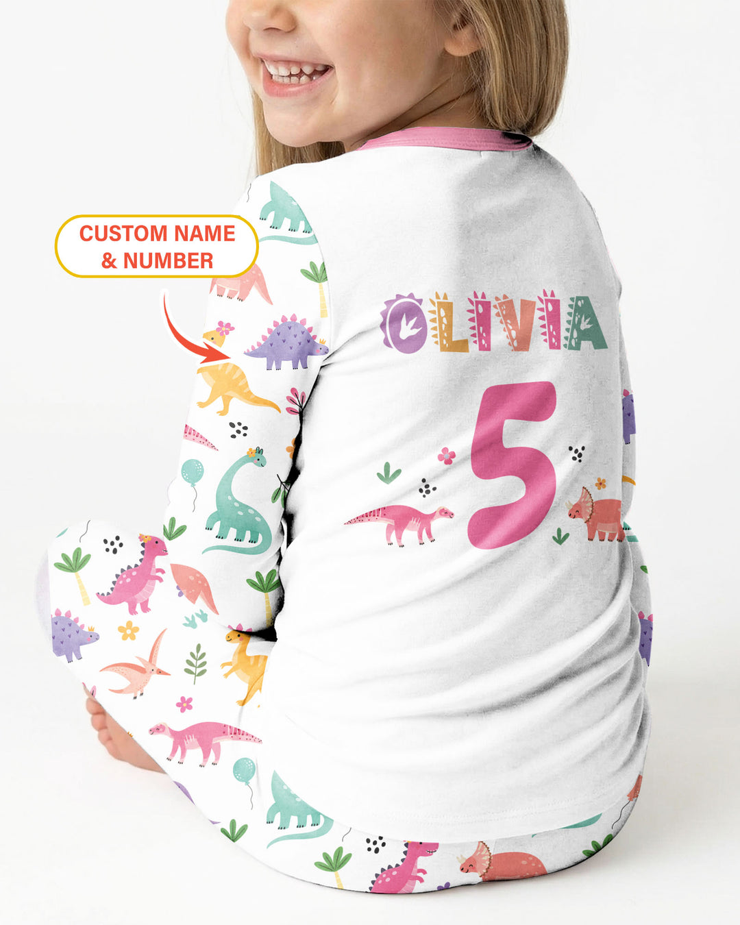 Personalized Dinosaur Birthday Bamboo Two Piece Long Sleeve Pajama Set