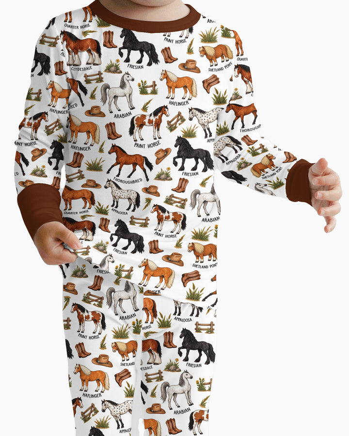 Types Of Horses Bamboo Two Piece Long Sleeve Pajama Set