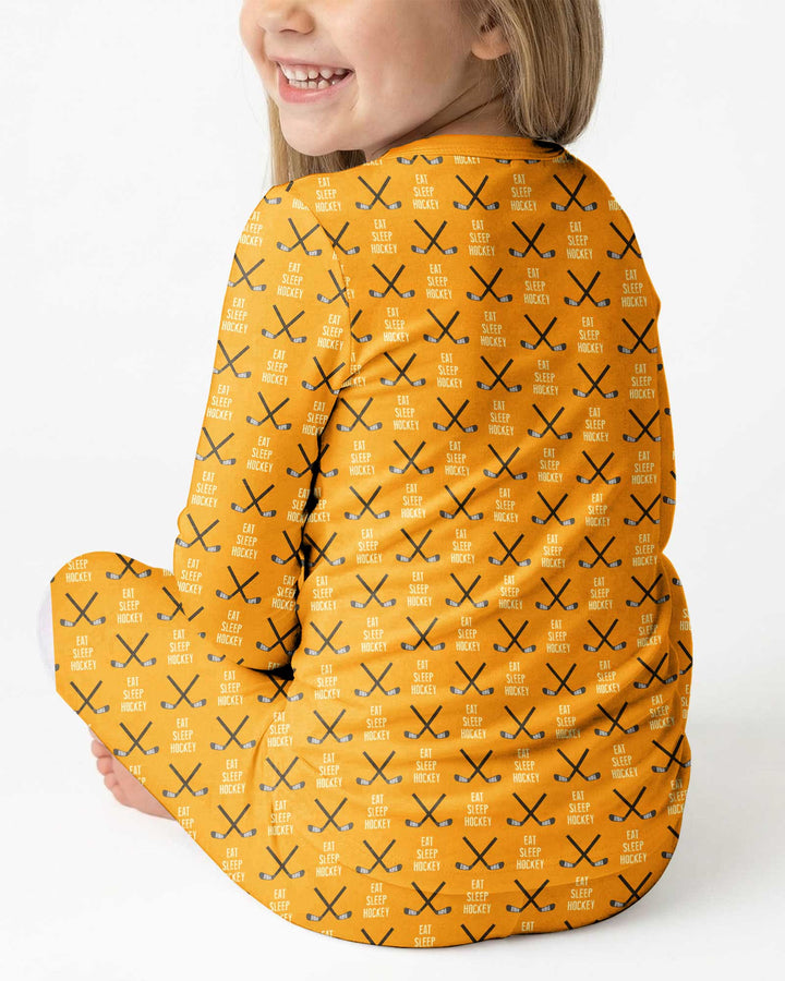 Eat Sleep Hockey Bamboo Two Piece Long Sleeve Pajama Set