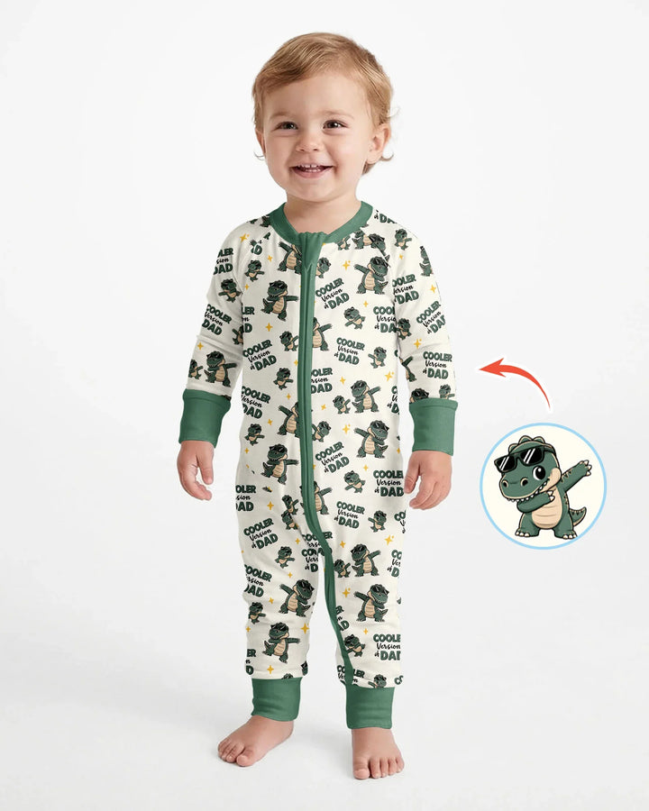 Divertido pijama de bambú convertible con cremallera de dinosaurio para papá e hijo a juego