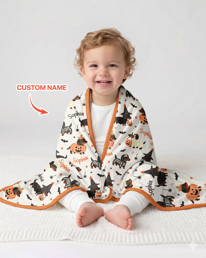 Orange and Black Dachshund Bamboo Blanket
