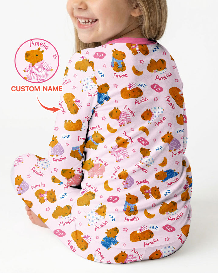 Cozy Capybara Dreams Bamboo Two Piece Long Sleeve Pajama Set