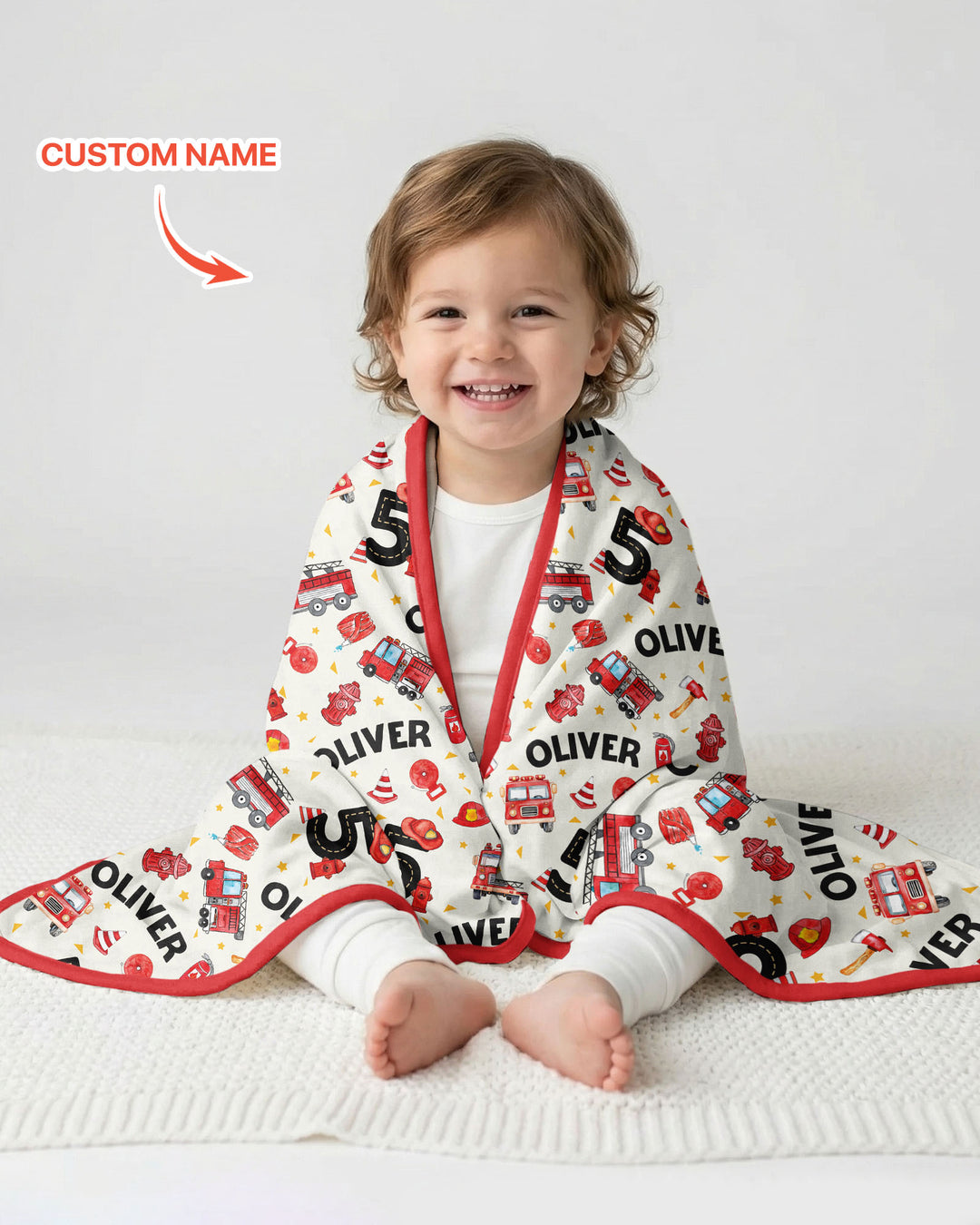 Custom Name Fire Truck Birthday Boy Bamboo Blanket