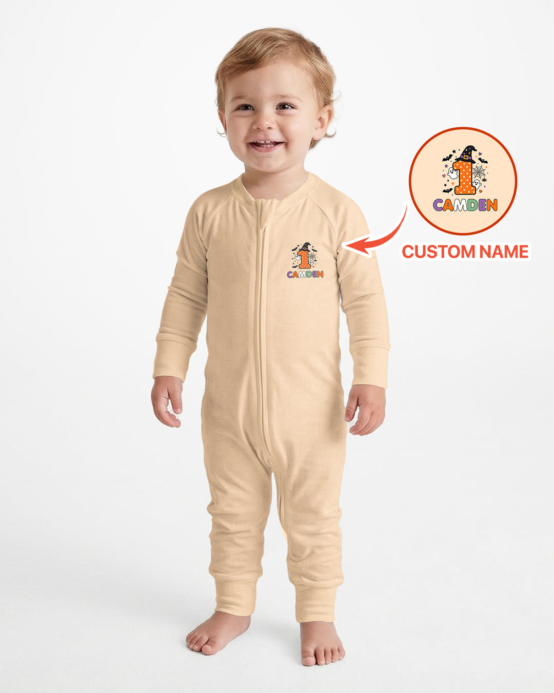 Personalized Name 1st Halloween Pumpkin Ghost Spooky One Birthday Bamboo Convertible Zippy