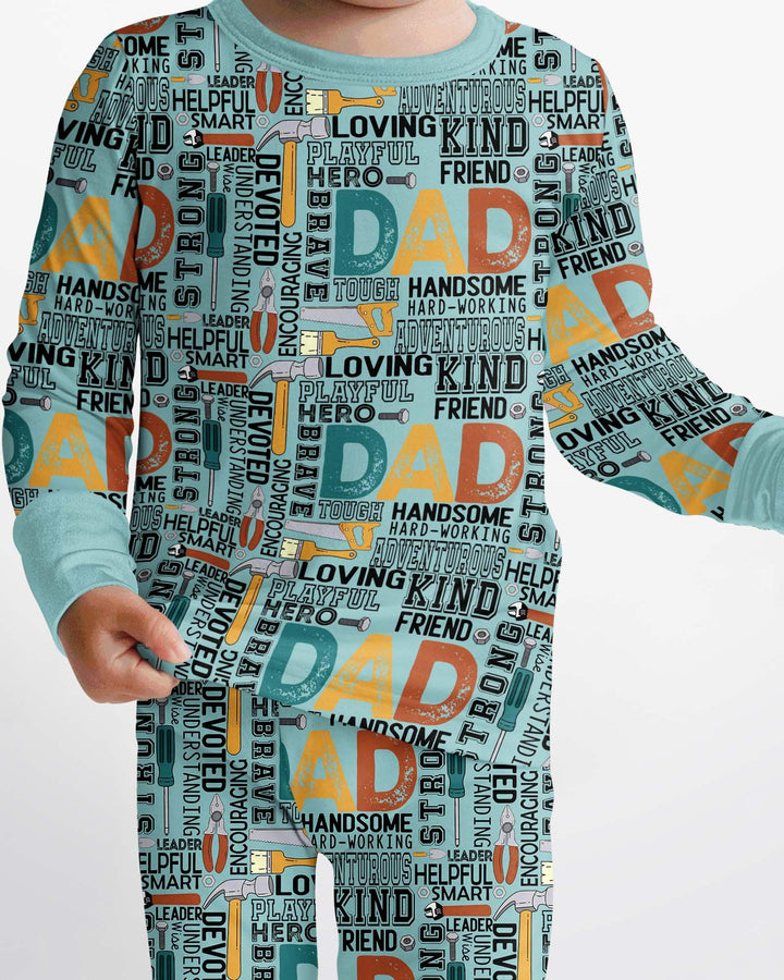 Dad Word Collage Bamboo Two Piece Long Sleeve Pajama Set