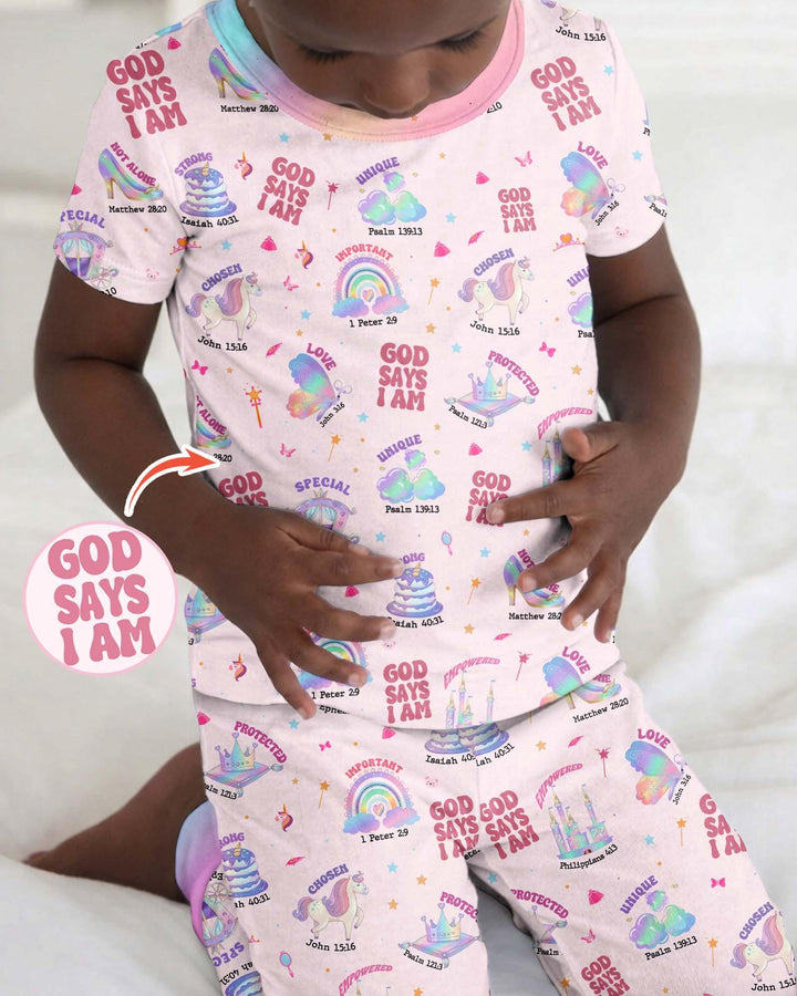 God Says I Am Girl Bamboo Two Piece Short Sleeve Pajama Set