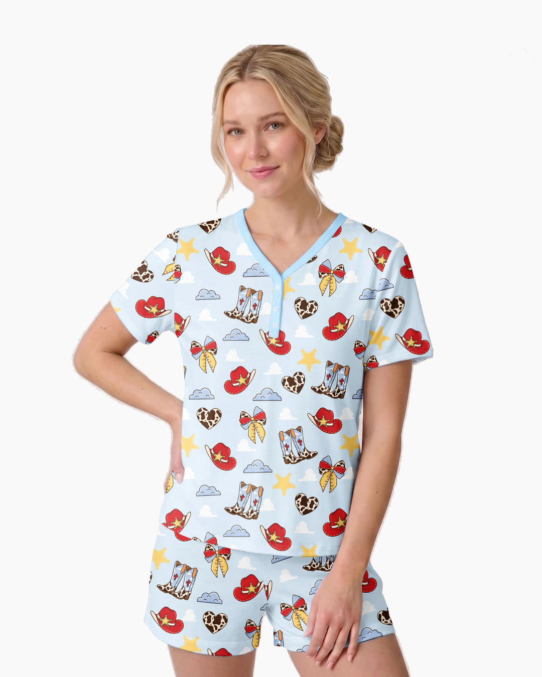 Cowboy Story Bamboo Women Short Sleeve Short Pajama Set
