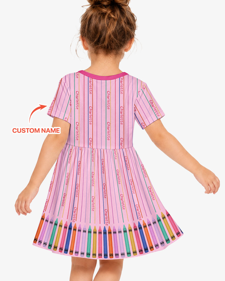 Custom Name Crayon Lines Bamboo Twirl Dress