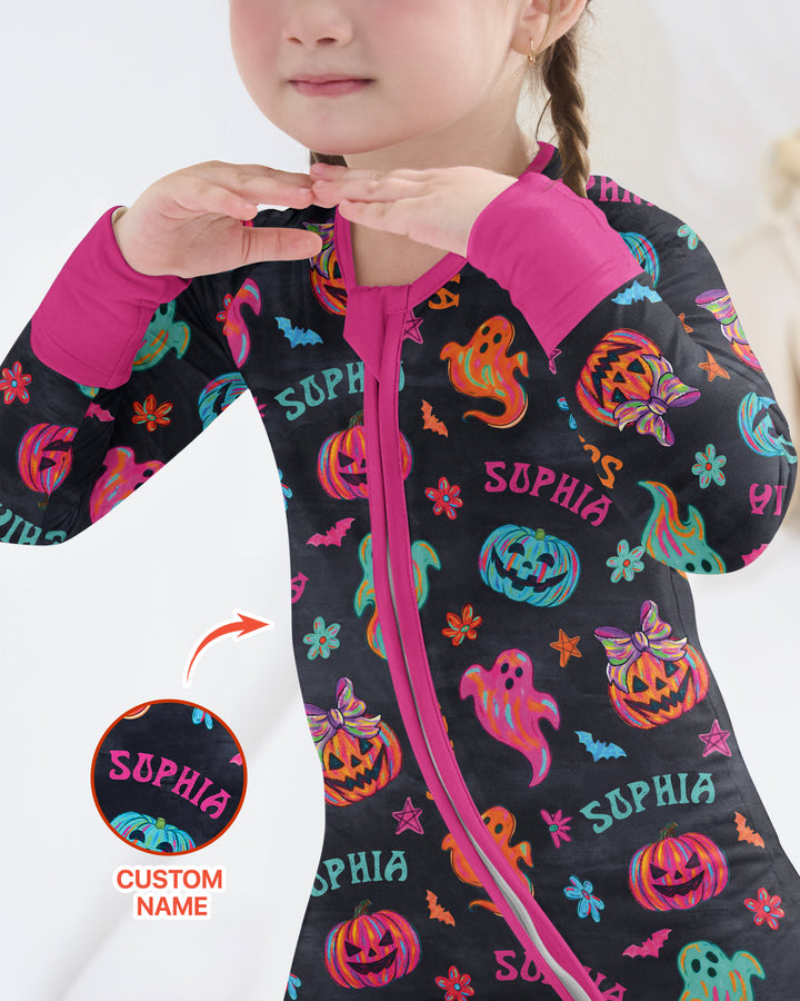 Custom Name Preppy Neon Pumpkin Bamboo Convertible Zippy