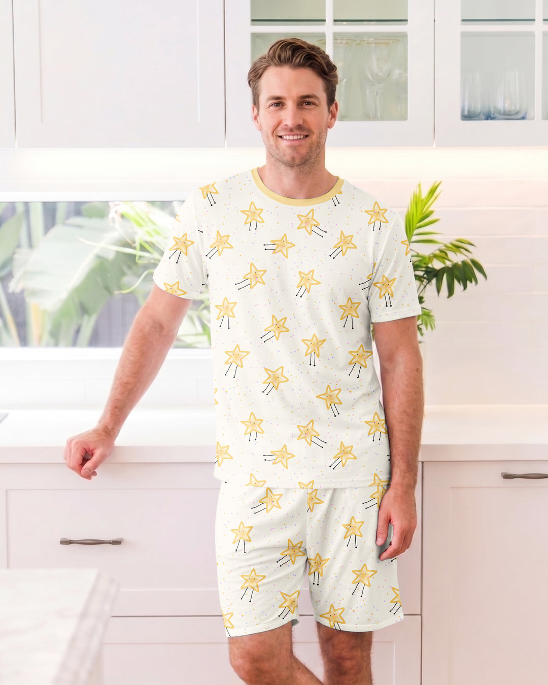 Happy Little Stars Family Matching Bamboo Men Short Sleeve Short Pajama Set