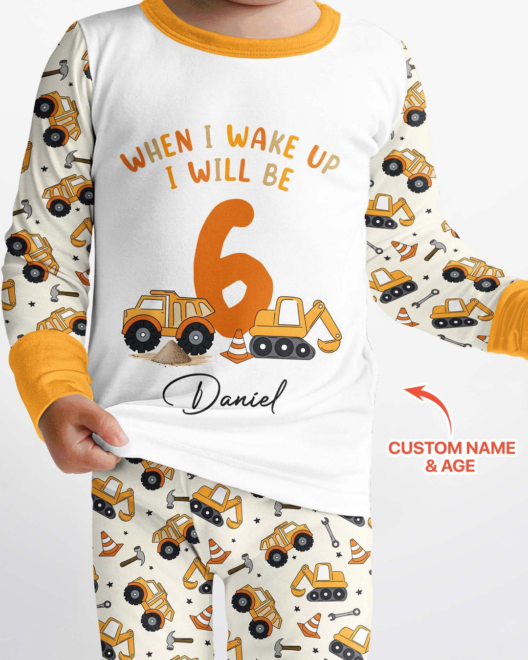 Construction Truck When I Wake Up I Will Be Birthday Bamboo Two Piece Long Sleeve Pajama Set