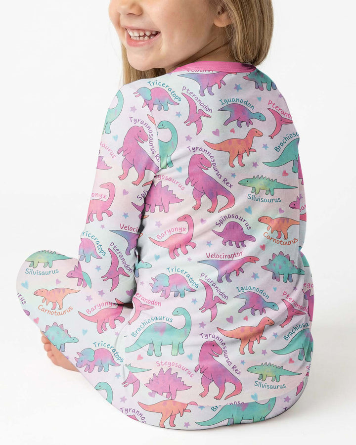 Pastel Dino Bamboo Two Piece Long Sleeve Pajama Set