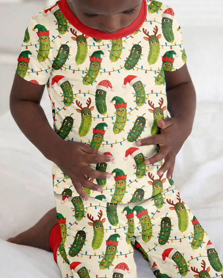 Cheerful Christmas Pickle Bamboo Two Piece Short Sleeve Pajama Set