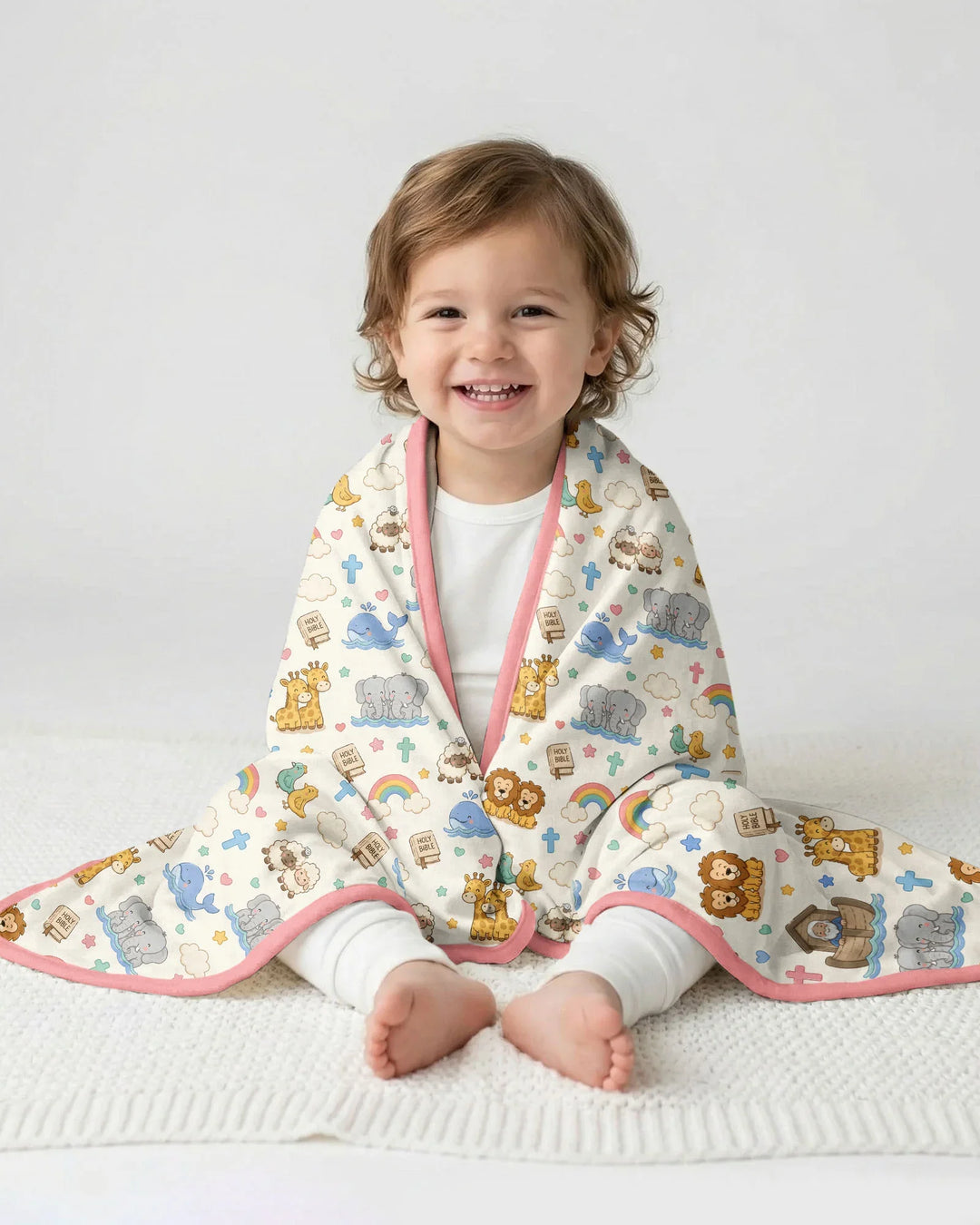 Noah's Ark Jesus Loves Me Bamboo Blanket