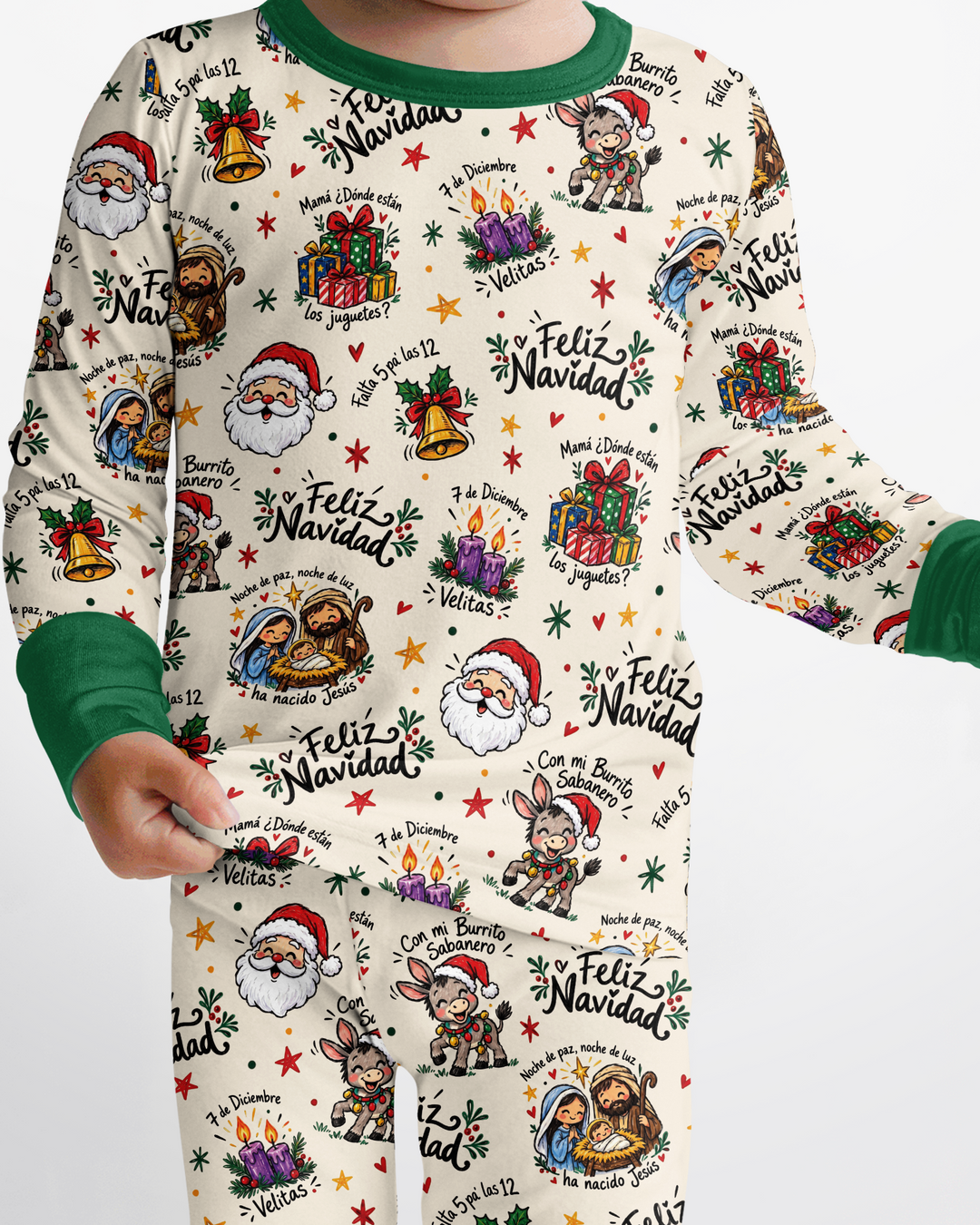 Whimsical Feliz Navidad Christmas Bamboo Two Piece Long Sleeve Pajama Set