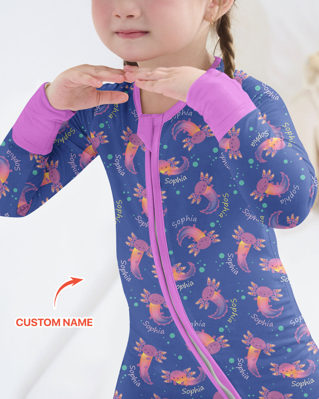 Axolotl Glow Custom Name Bamboo Convertible Zippy