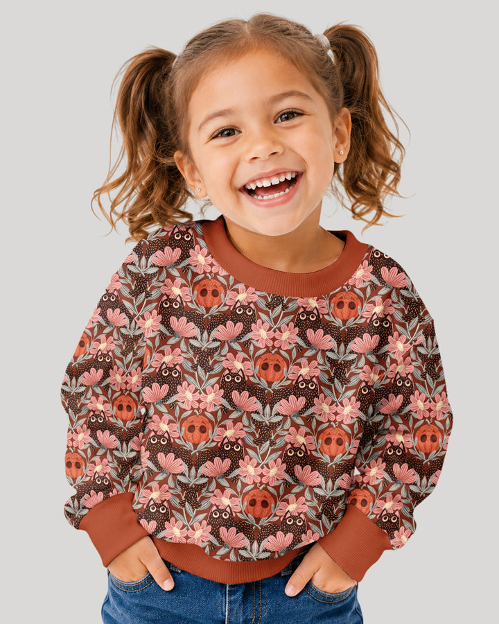 Spooky Owl Pumpkin Folk Floral Halloween Bamboo Crewneck Sweatshirt