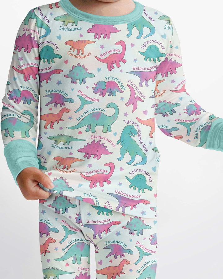 Pastel Dino Bamboo Two Piece Long Sleeve Pajama Set