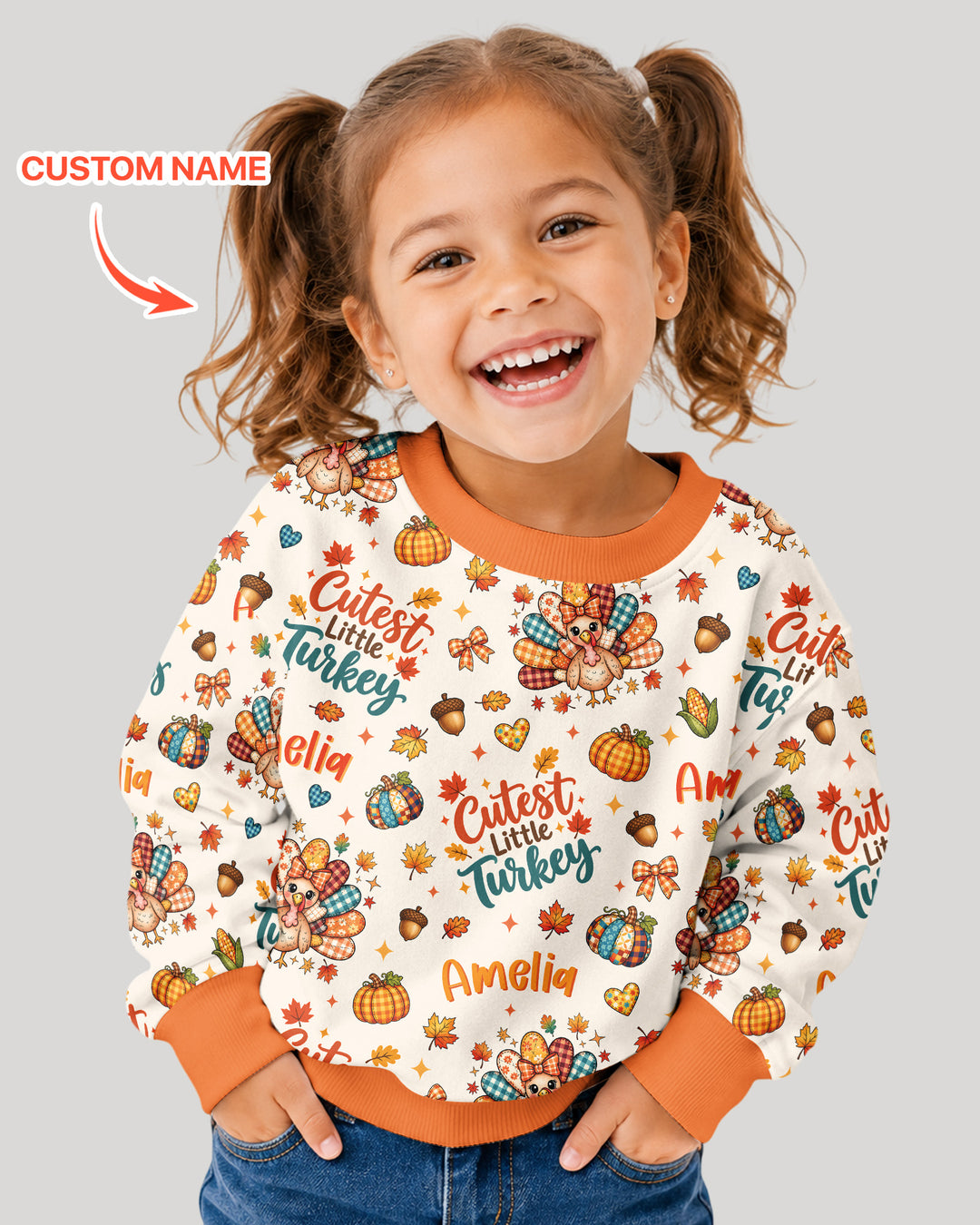 Custom Name Cutest Little Turkey Bamboo Crewneck Sweatshirt