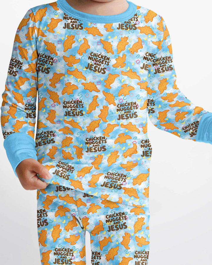 Chicken Nuggets and Jesus Family Matching Bamboo Two Piece Long Sleeve Pajama Set