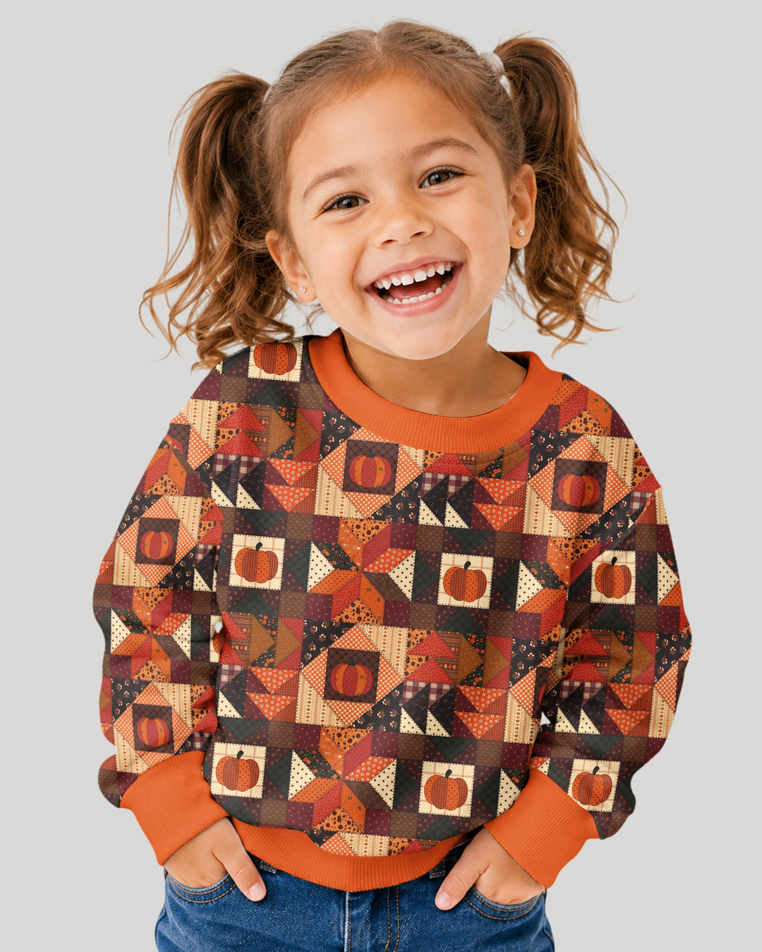 Vintage Pumpkin Patchwork Fall Bamboo Crewneck Sweatshirt