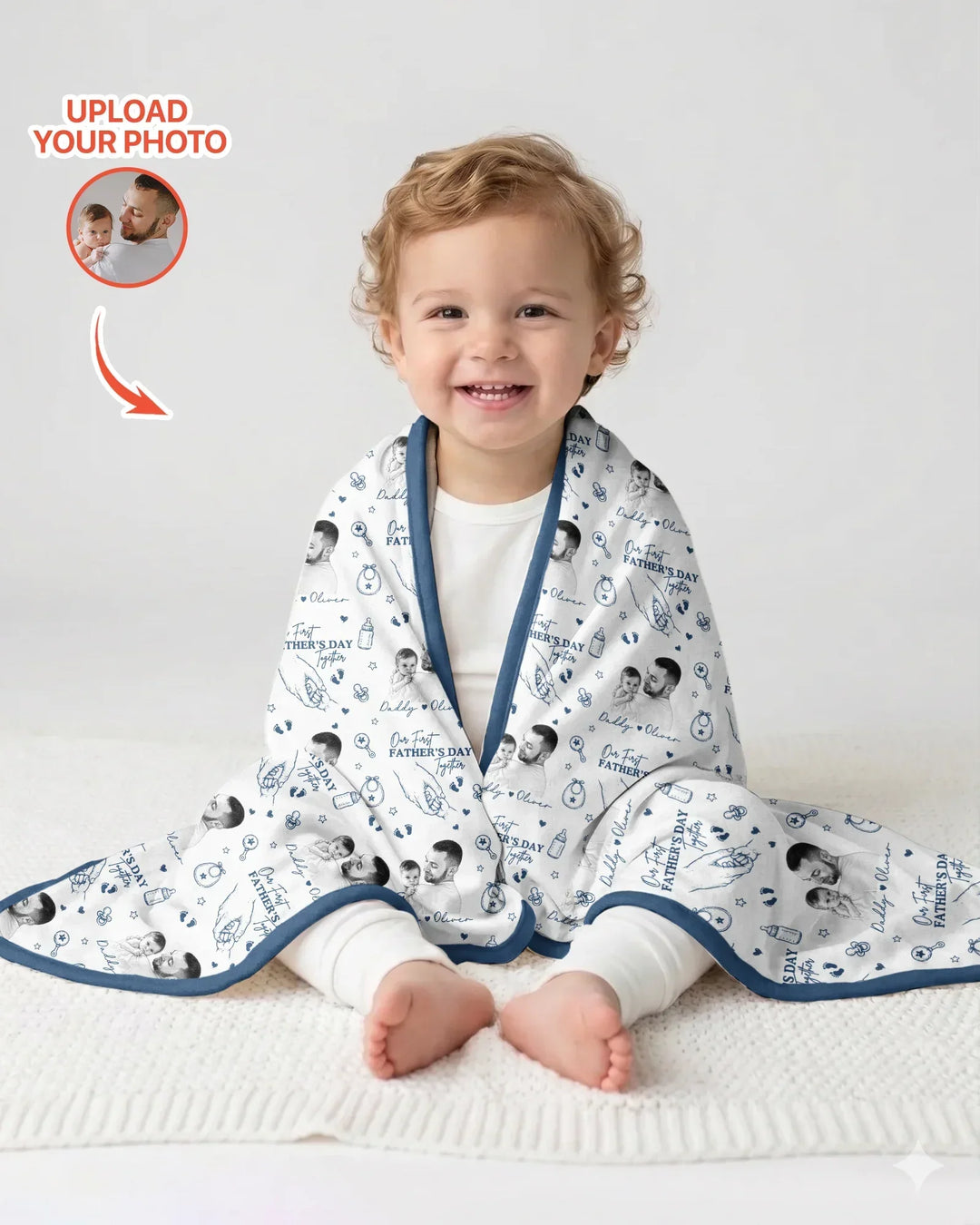 Custom Photo Our First Father's Day Together Bamboo Blanket