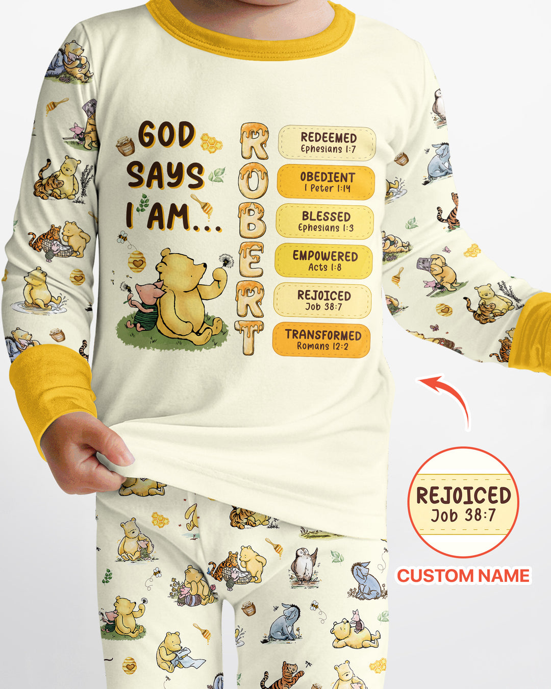Personalized God Says I Am – Beloved Bear Bamboo Two Piece Long Sleeve Pajama Set
