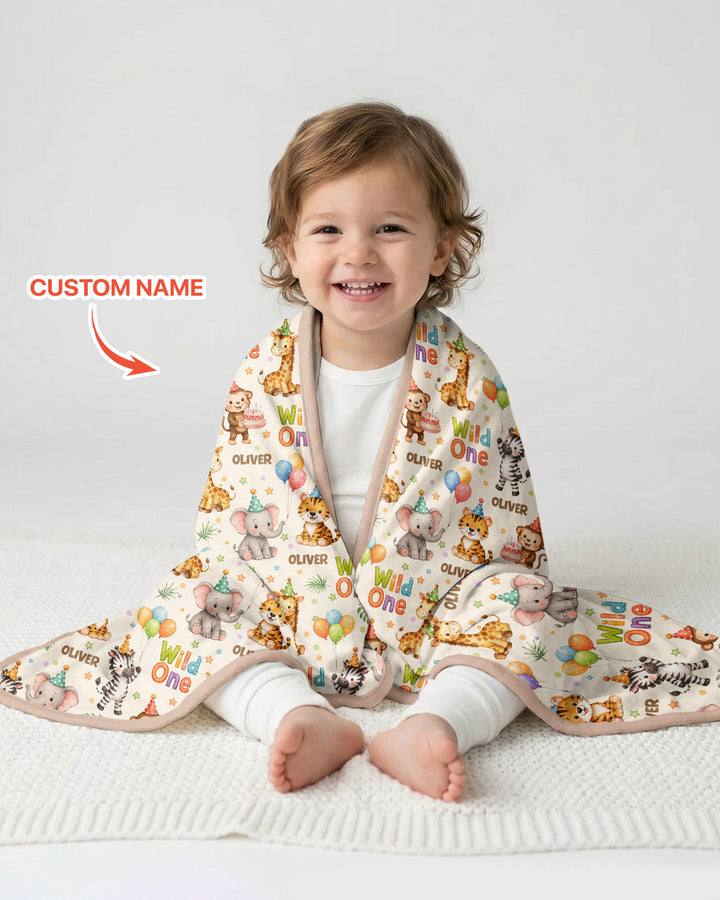Custom Name 1st Birthday Wild One Bamboo Blanket