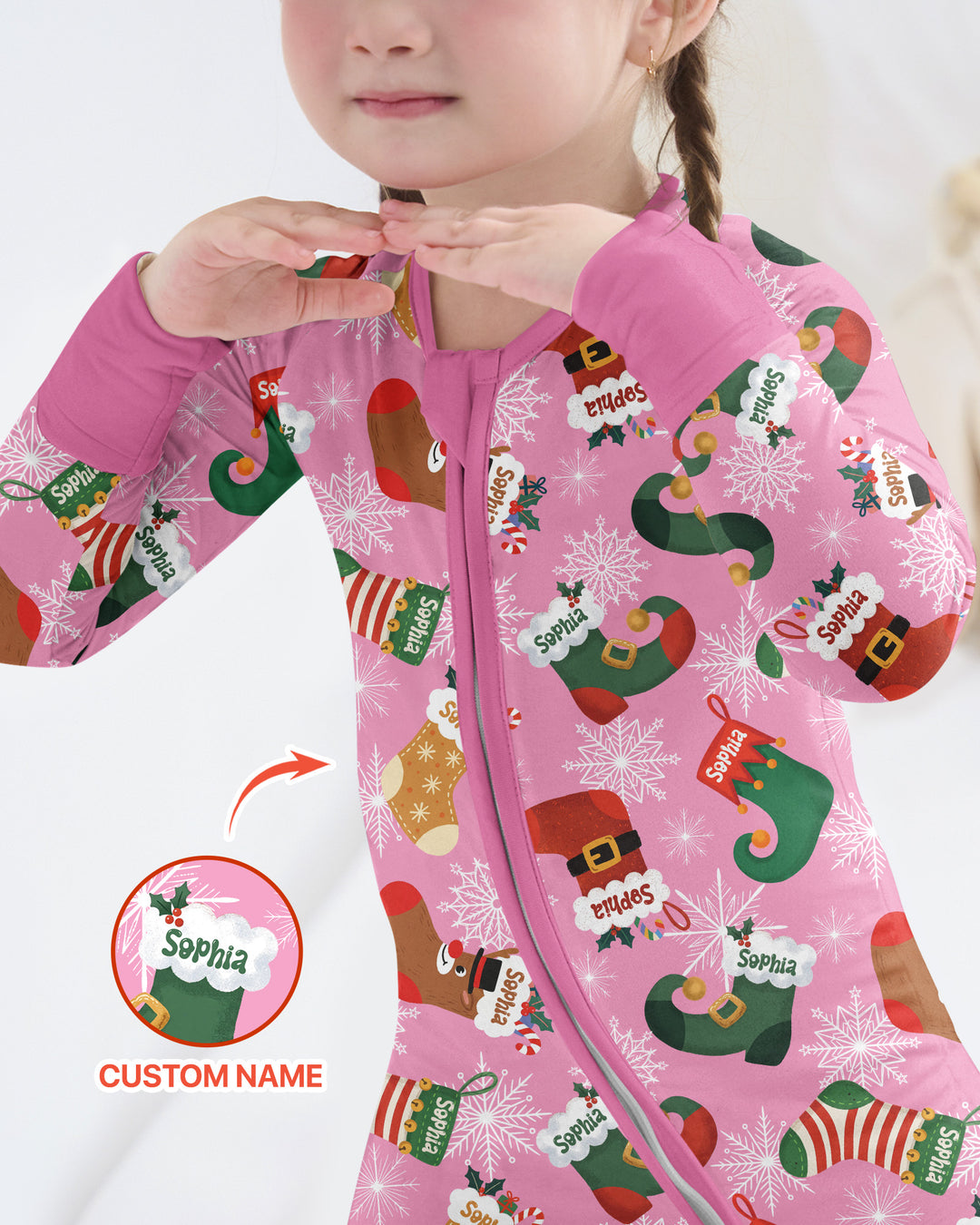Personalize Christmas Crew Family Matching  Bamboo Convertible Zippy