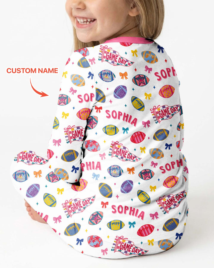 Custom Name Game day Bamboo Two Piece Long Sleeve Pajama Set