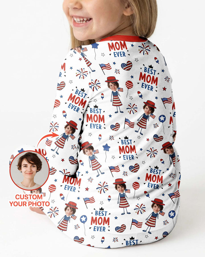 Custom Photo Best Patriotic Family Ever Bamboo Two Piece Long Sleeve Pajama Set