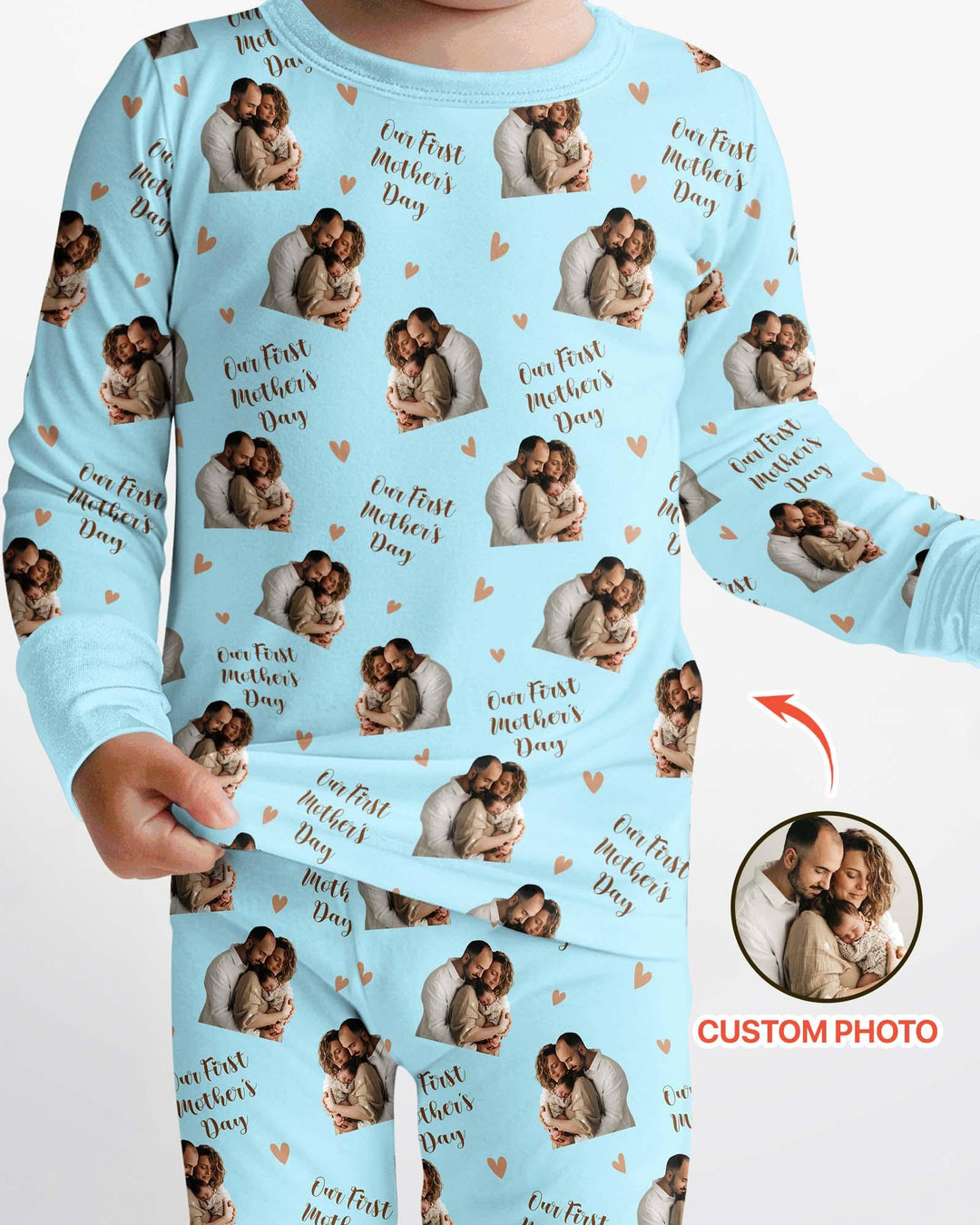 Pijama de dos piezas de bambú con foto personalizada "Our First as Parents" de manga larga