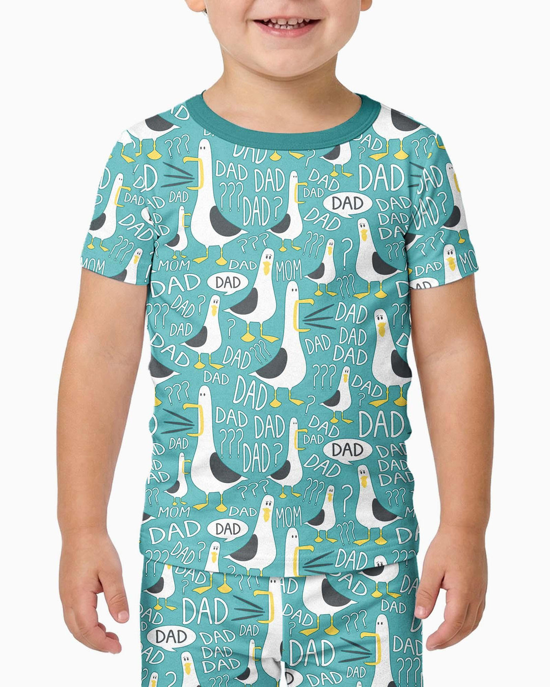 Conjunto de Pijama de Manga Corta de Bambú de Dos Piezas con Gaviota Divertida para PAPÁ