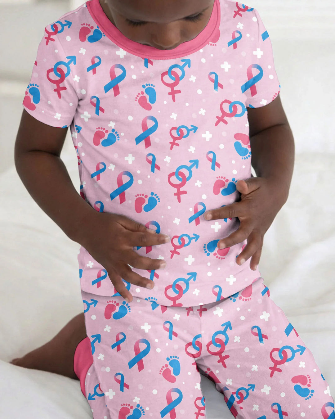 Infertility Awareness Blue and Pink Bamboo Two Piece Short Sleeve Pajama Set