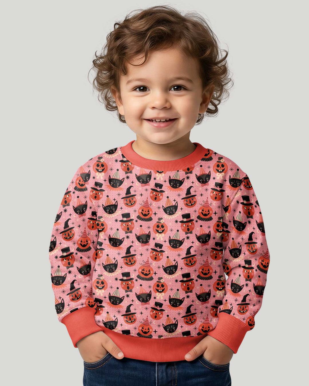 Retro Halloween Cats and Funny Pumpkins Bamboo Crewneck Sweatshirt