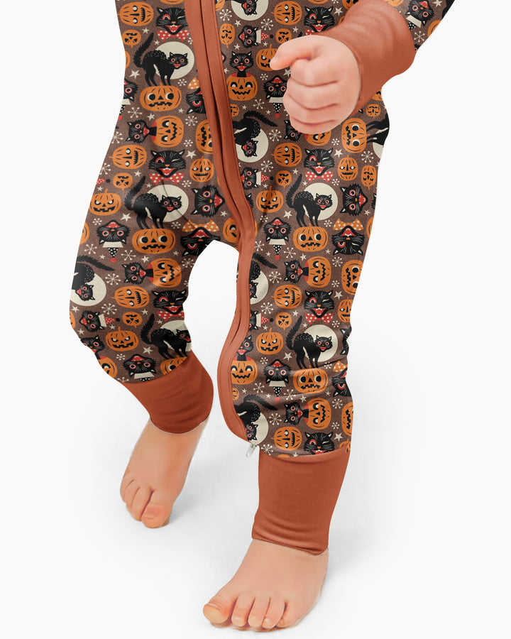 Vintage Halloween Black Cat Pumpkin Bamboo Convertible Zippy