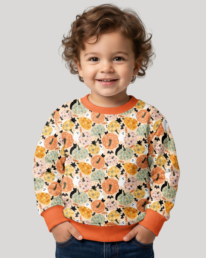 Floral Pumpkin Ghost Halloween Bamboo Crewneck Sweatshirt