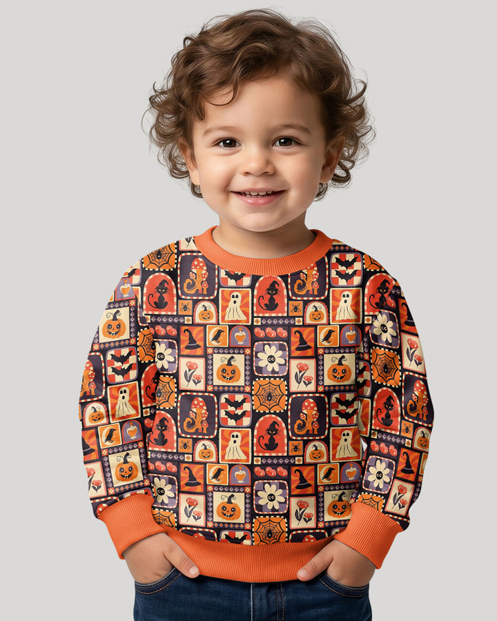 Retro Halloween Patchwork Icons Bamboo Crewneck Sweatshirt