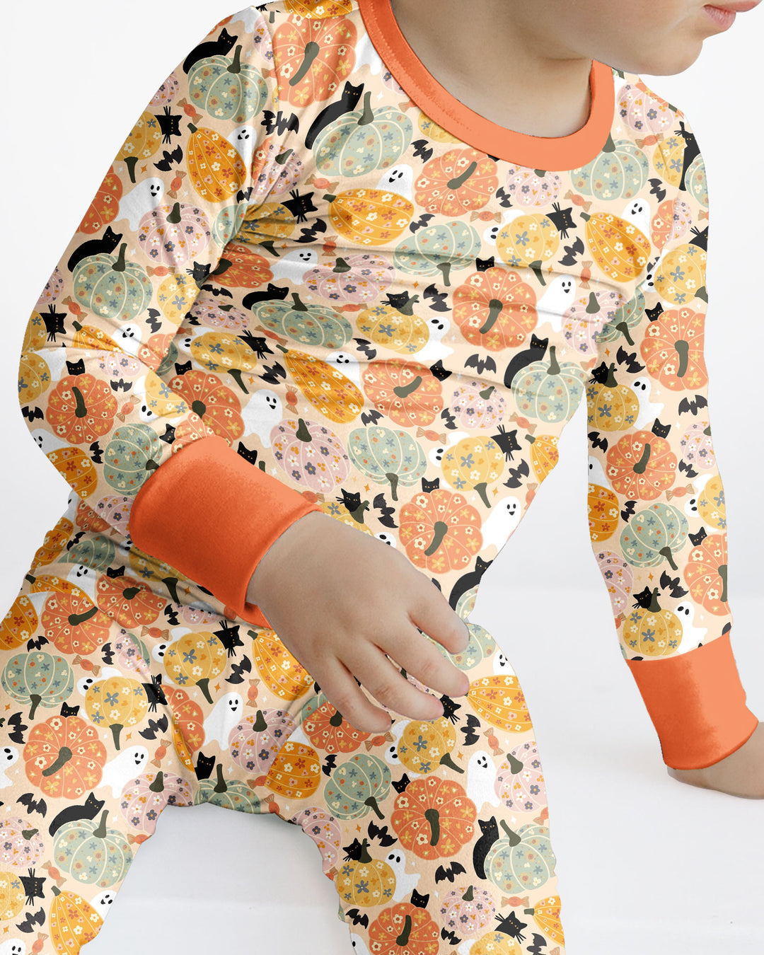 Floral Pumpkin Ghost Halloween Bamboo Two Piece Long Sleeve Pajama Set