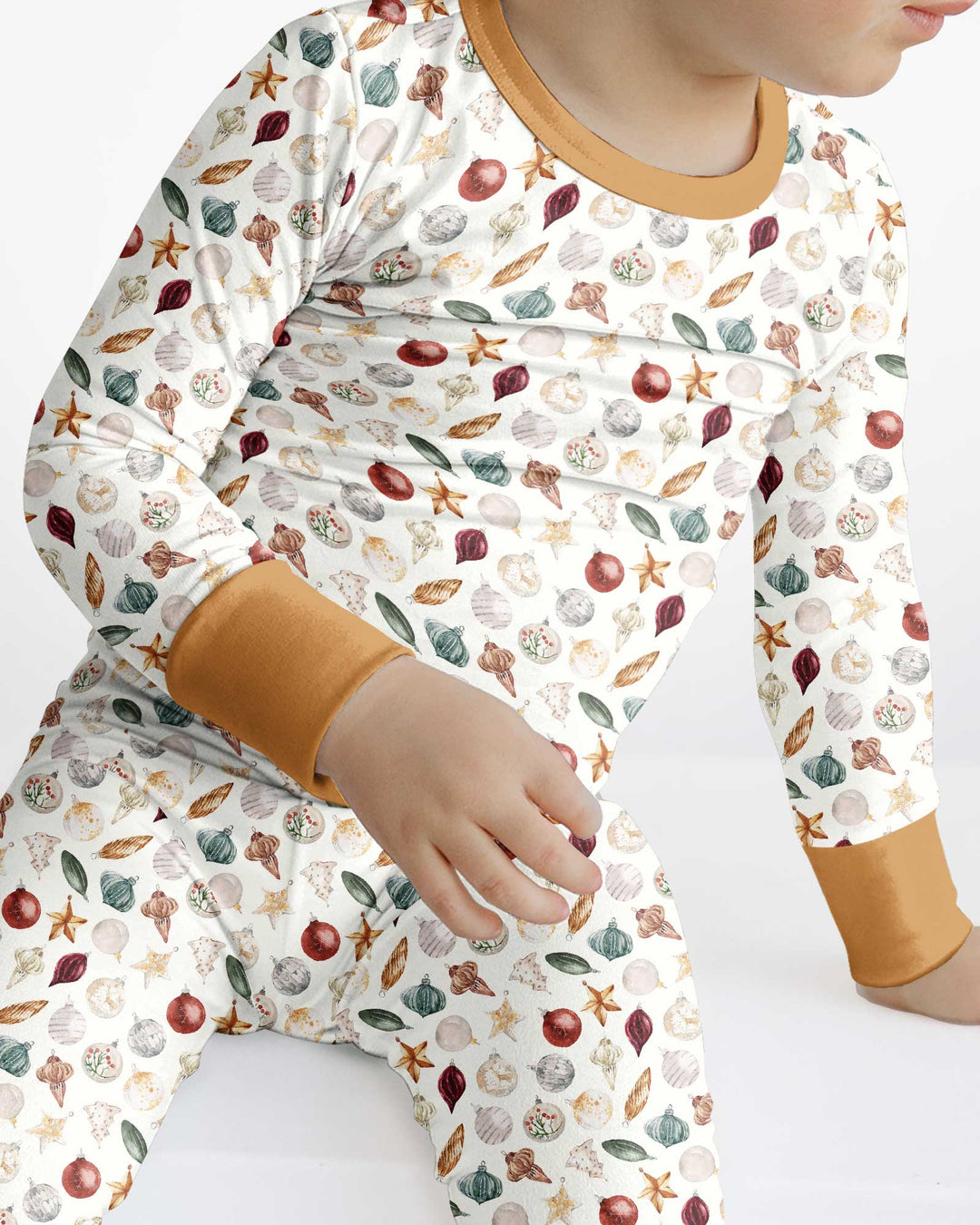Watercolor Christmas Ornaments Bamboo Two Piece Long Sleeve Pajama Set