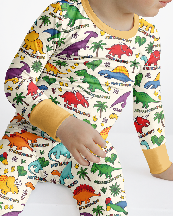 Full Dinosaur Bamboo Two Piece Long Sleeve Pajama Set