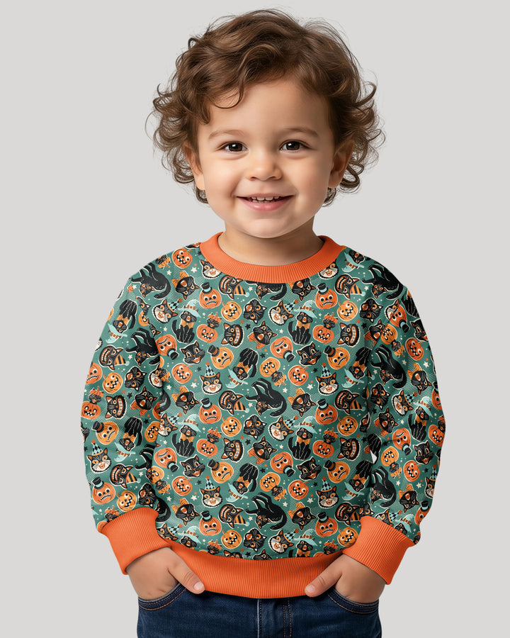 Retro Black Cat Witch Pumpkin Halloween Bamboo Crewneck Sweatshirt