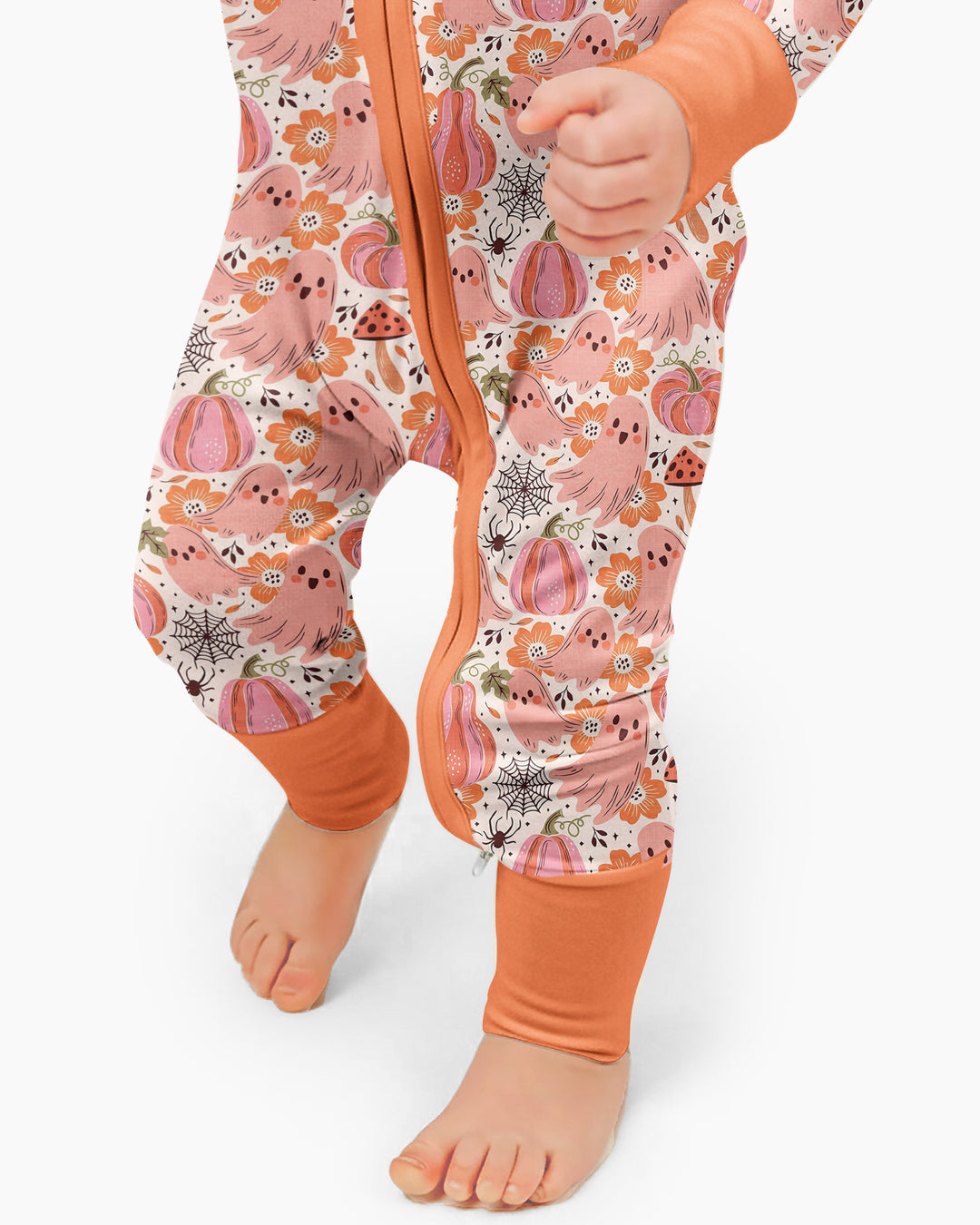 Pink Ghost Pumpkin Fall Floral Halloween Bamboo Convertible Zippy