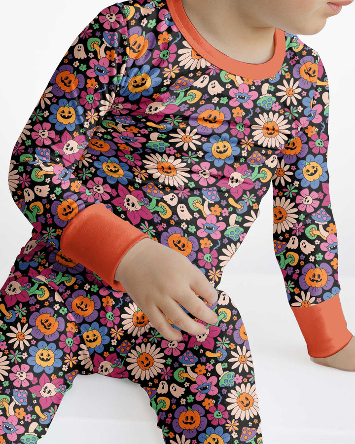 Halloween Flowers Bamboo Two Piece Long Sleeve Pajama Set