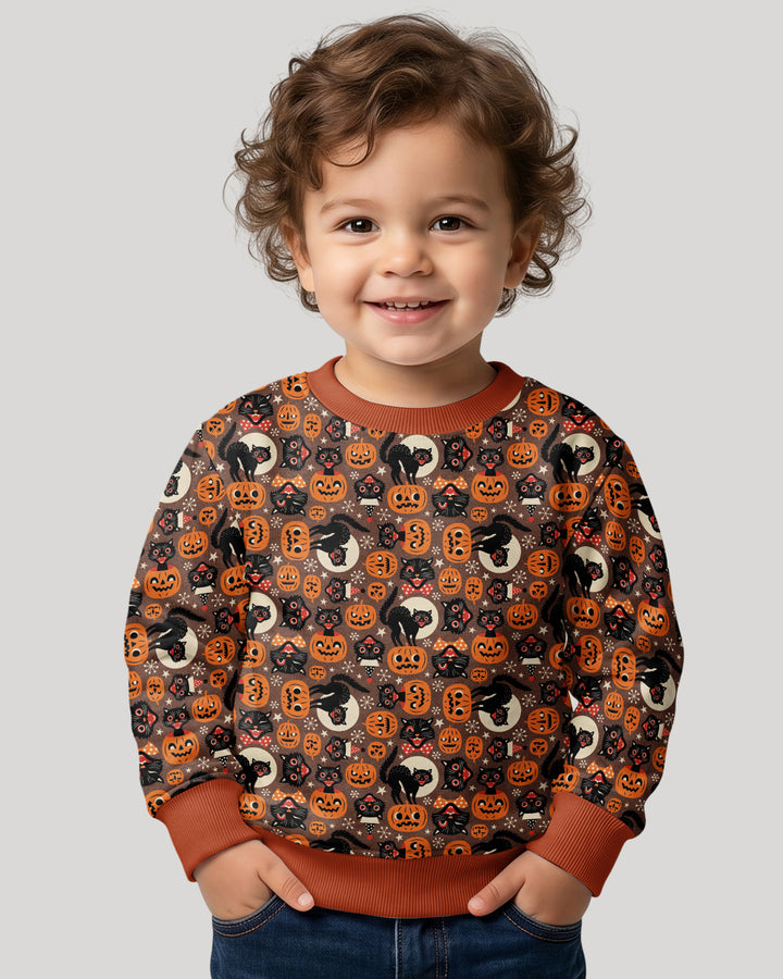 Vintage Halloween Black Cat Pumpkin Bamboo Crewneck Sweatshirt