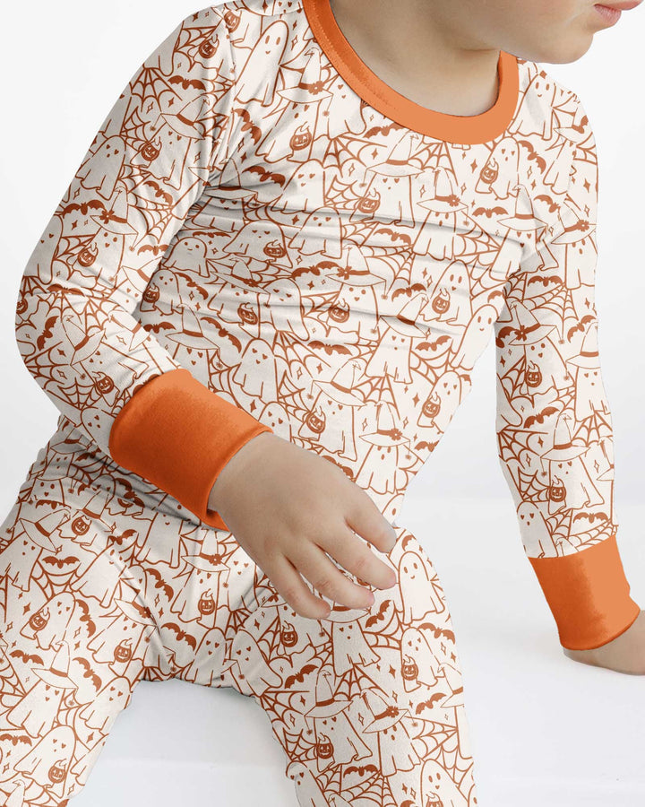 Boo Trick or Treat Ghosts Halloween Bamboo Two Piece Long Sleeve Pajama Set