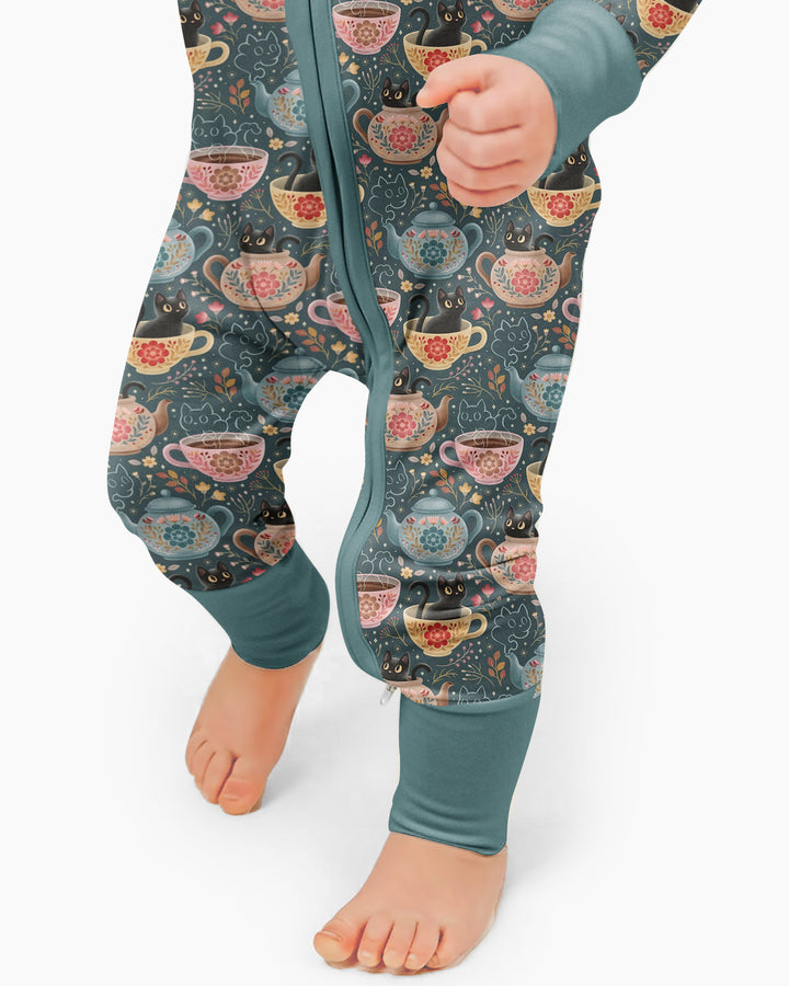 Folk Floral Black Cat Tea Party Bamboo Convertible Zippy
