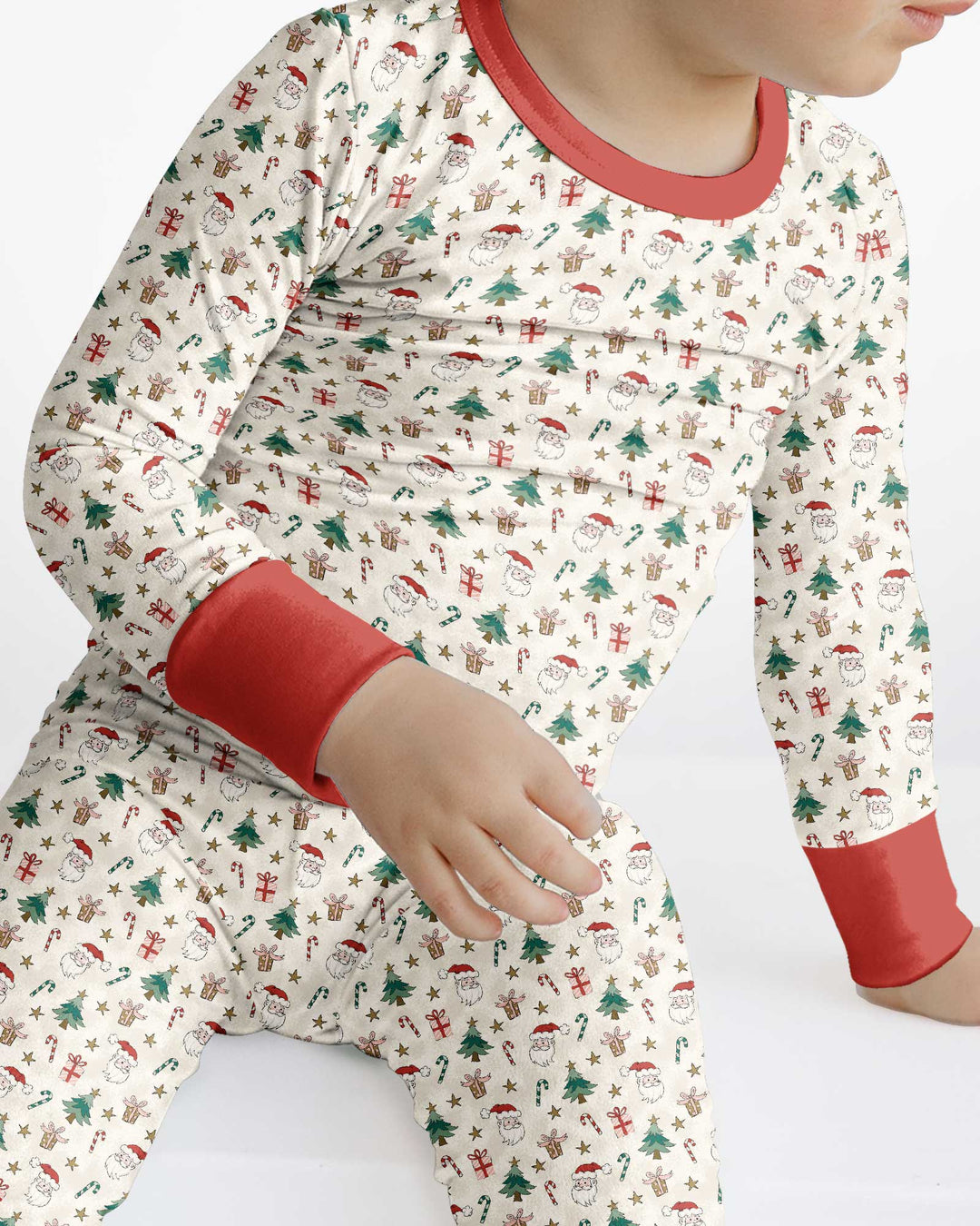 Vintage Santa Christmas Doodles Bamboo Two Piece Long Sleeve Pajama Set