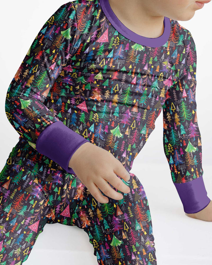 Christmas Holiday Colorful Trees Bamboo Two Piece Long Sleeve Pajama Set