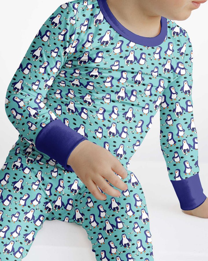 Penguin Hockey Bamboo Two Piece Long Sleeve Pajama Set